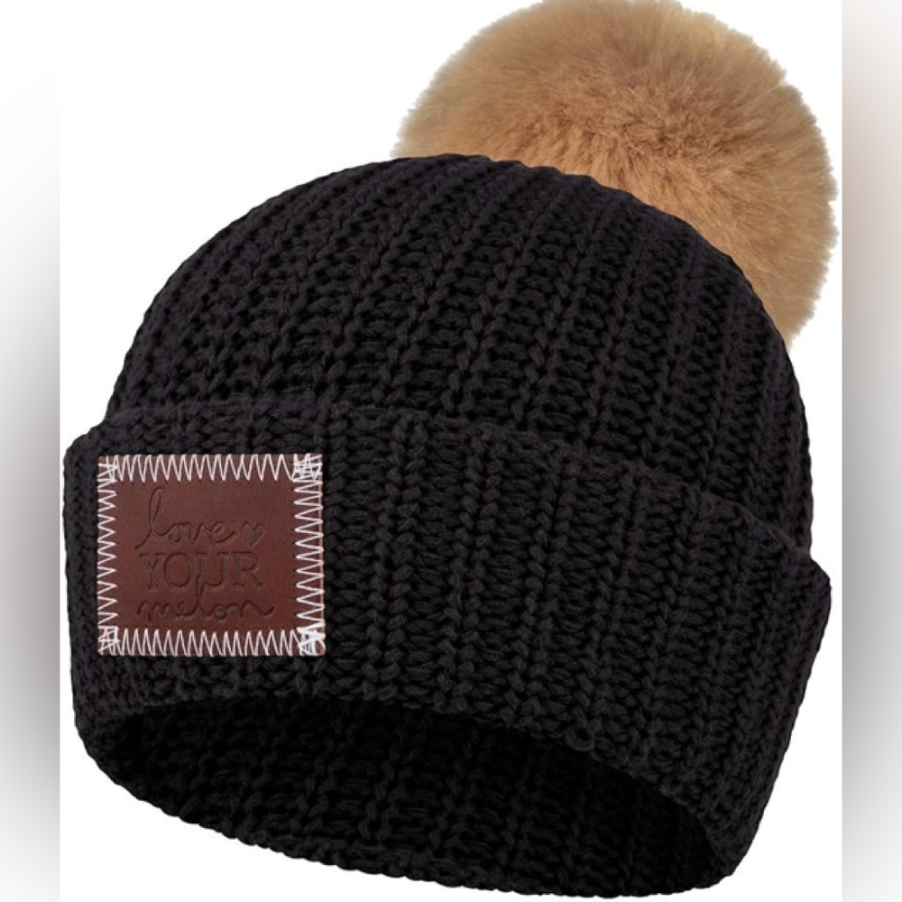 Love Your Melon Black Marled Pom Hat, NWT 🍝